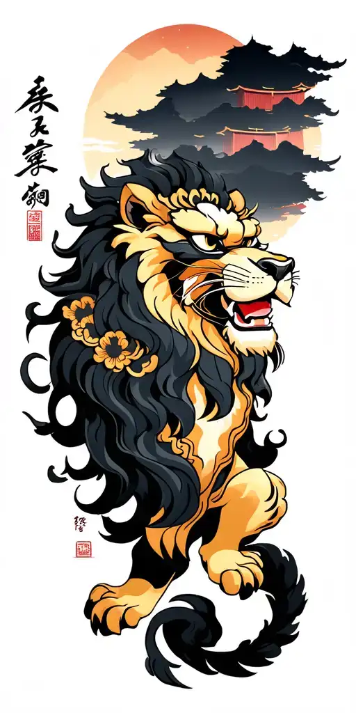 Japanese Lion Temple Surrounded