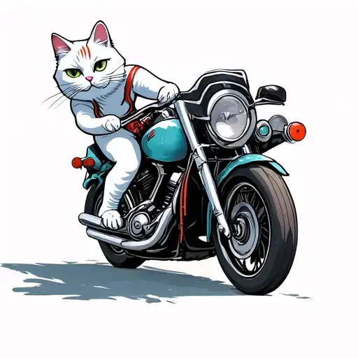 White Cat Riding Motorcycle