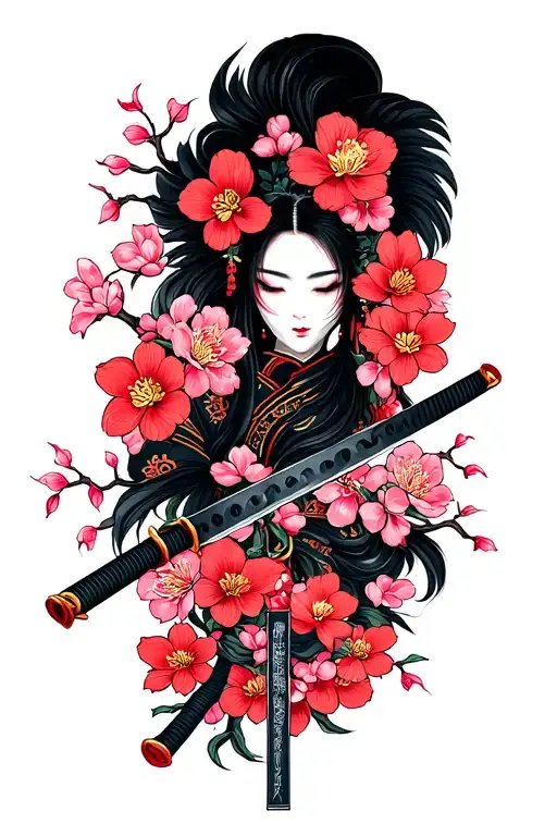 Katana Surrounded By Cherry Blossoms