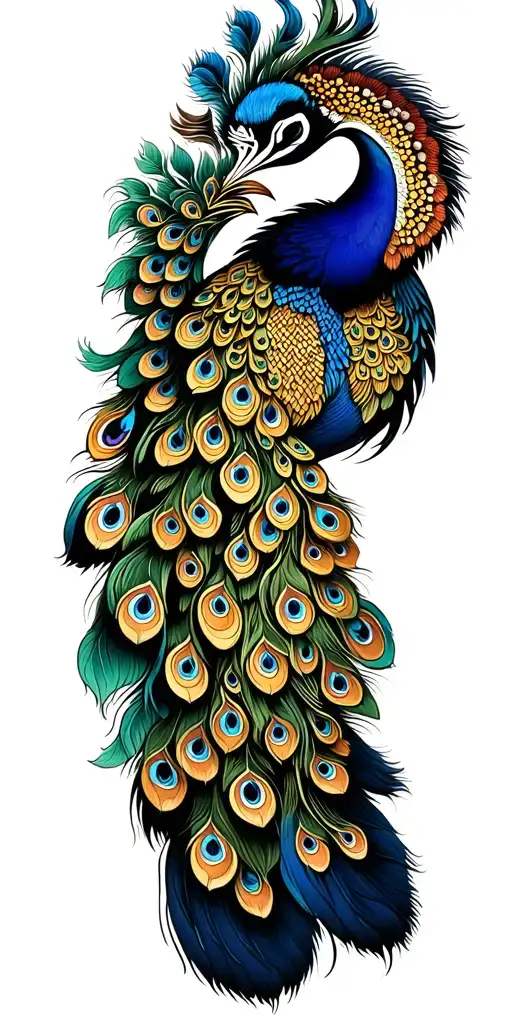 A Japanese Style Peacock That Is Made Of Paisley Designs
