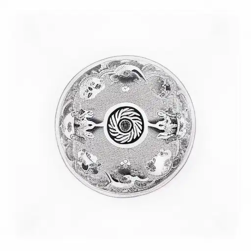 Ying And Yang Circling A Katana