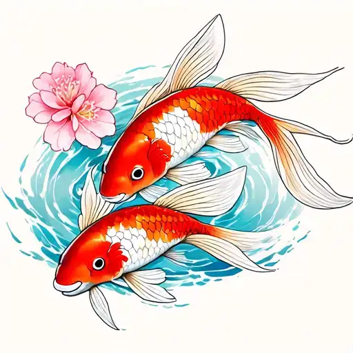 Sakura And Koi Fish Swimming
