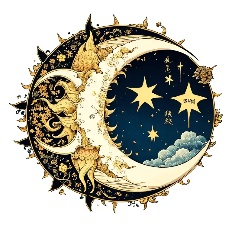 Sun Moon And Star With Names Intertwined