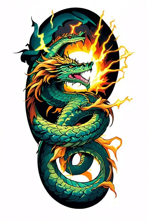 Jormungandr Arm Tattoo With Bolts Of Lightining All Around It Simulating A Fight With Thor