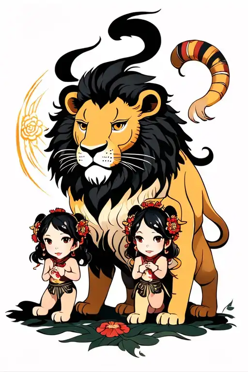 Lion With His 2 Daughters Defending Themselves From The World Of Evil