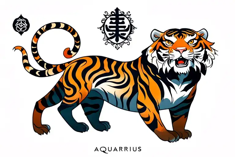 Tiger And Aquarius Zodiac Symbol