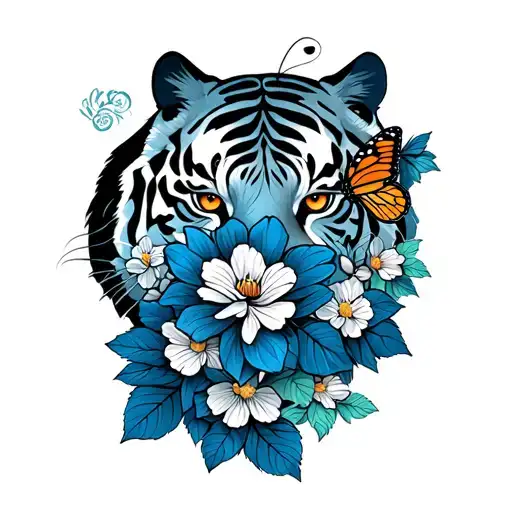 Tiger Flowers And Butterfly