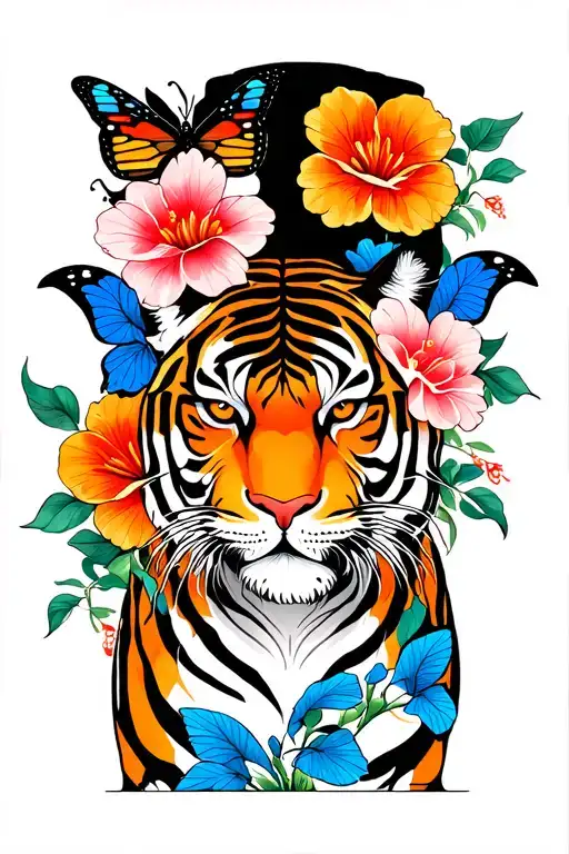 Tiger Flowers And Butterfly