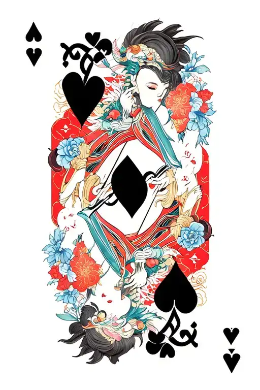 Japanese And Greek Mythology With Playing Cards Arranged