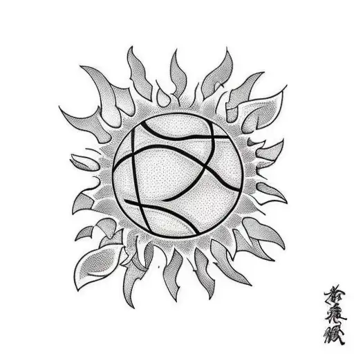 A Minimalist Tattoo Of A Basketball Hoop With The Sun Rising Behind It