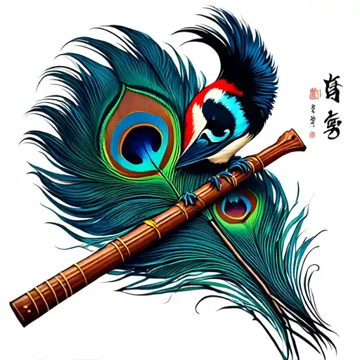 Woodpecker Krishna Flute Peacock Feather