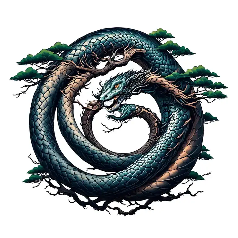 Ouroboros Wrapped Around Tree Intertwined