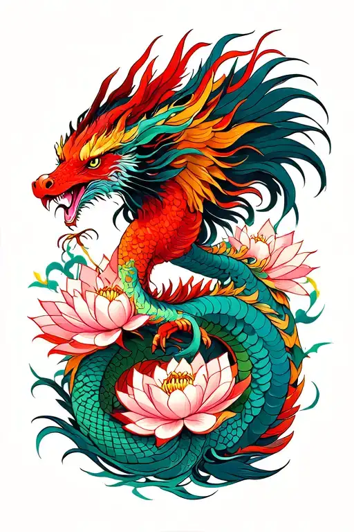 Dragon Phoenix Lotus Tattoo For Female