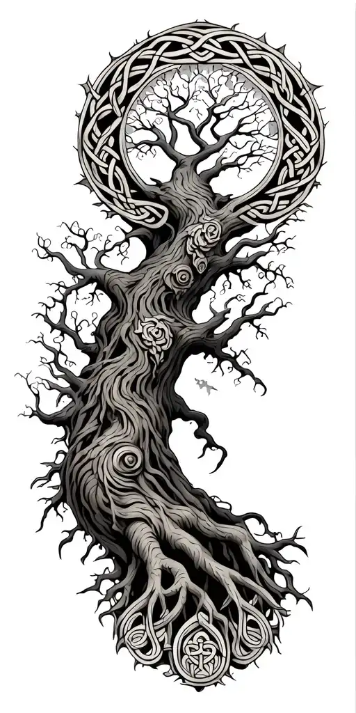 Celtic Tree Of Life Large Canopy With Deep Vining Roots Transitioning Into Celtic Tribal
