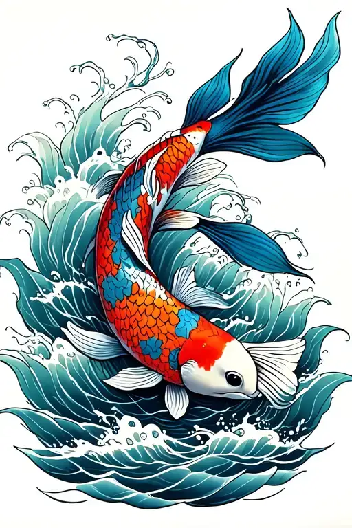 Carpe Koi Fish Into Cascade