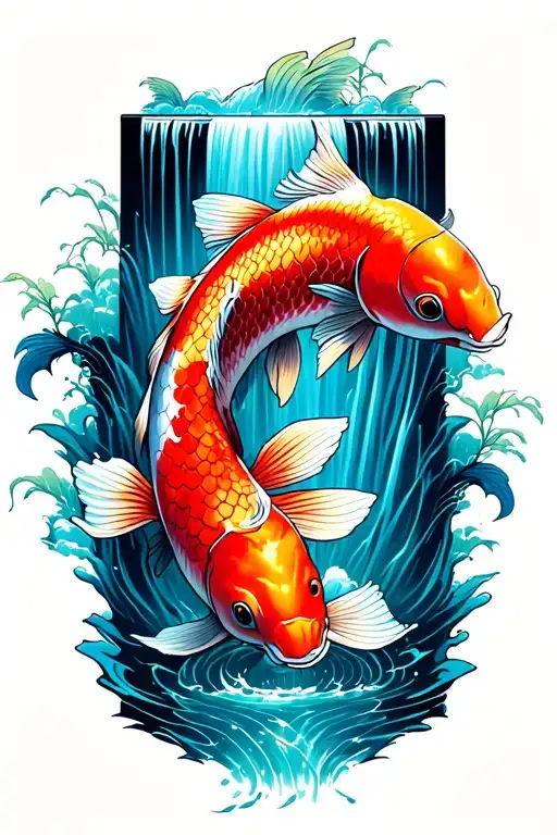Carp Koi Fish Which Goes Up A Waterfall