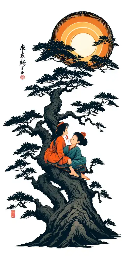 A Child Sitting On A Kalpataru Tree Illuminated By The Sun