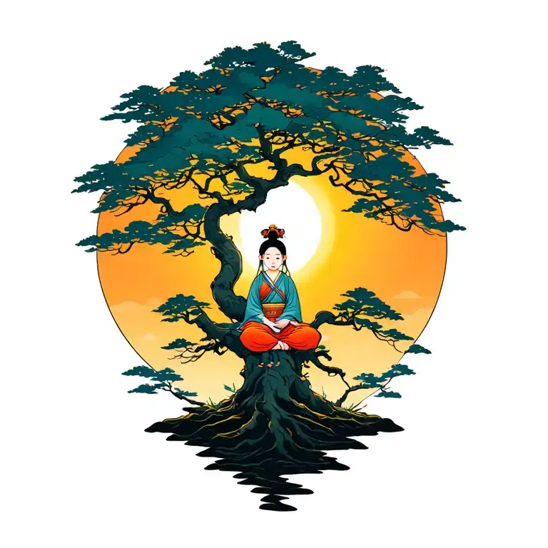 A Child Sitting On A Kalpataru Tree Illuminated By The Sun