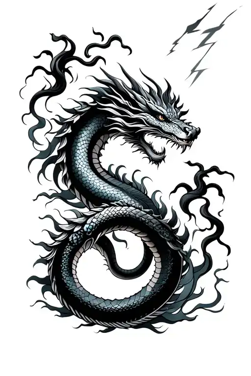 Black And Whidragons And Snakes And Lighting Storm