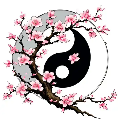 Sakura Tree Branch Yin Yang Semi Colon