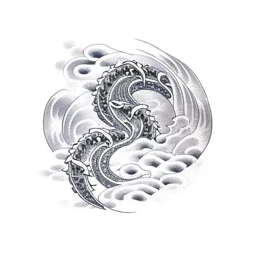 Traditional Japanese Wave Design Incorporating Military Symbols And Opossums