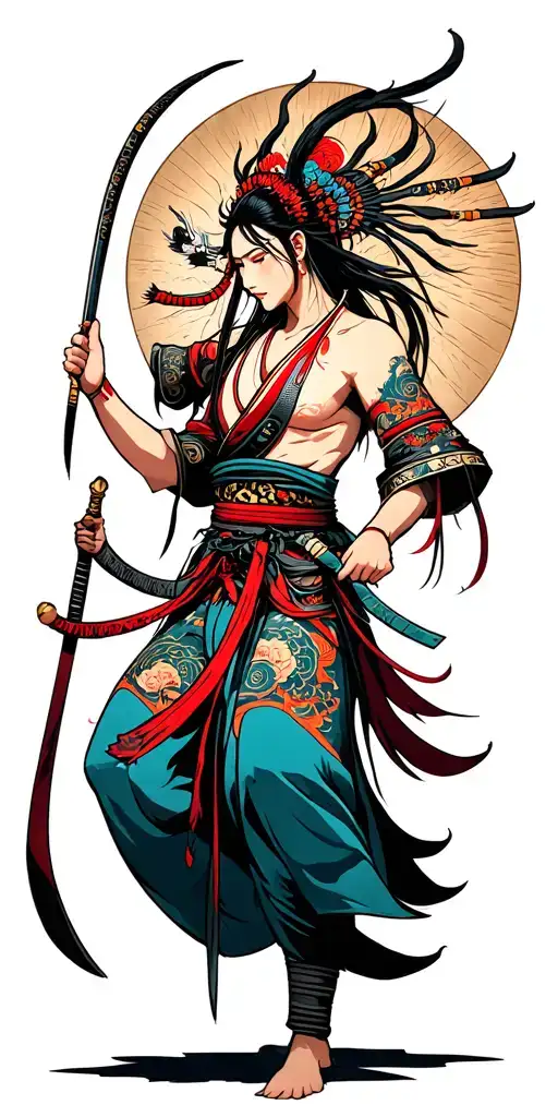 Samarai Warrior Battling Demons