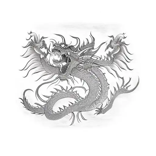 Long Vertical Masculine Dragon With Beard Spikes