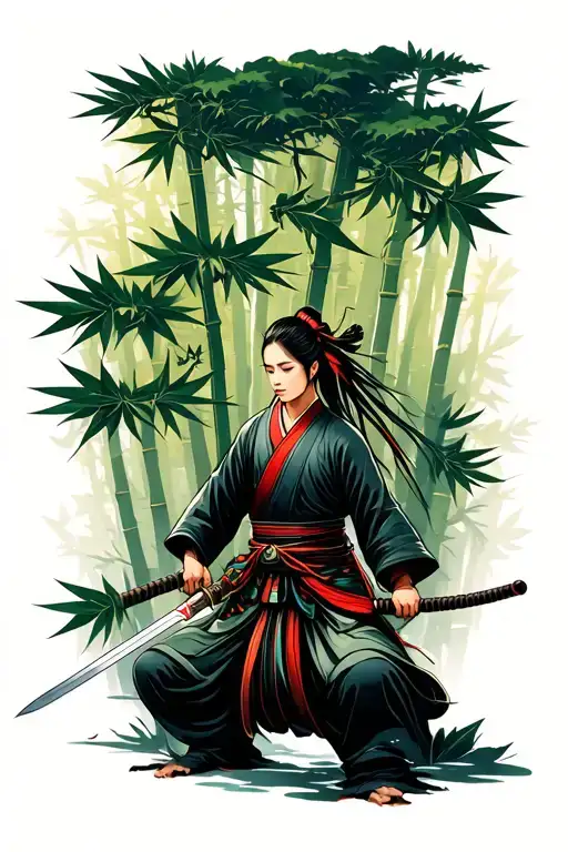 Bamboo In A Forest And One Short Sword