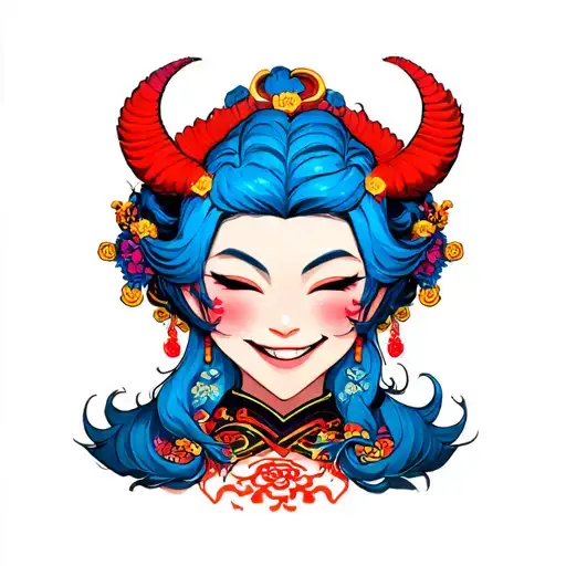 Oni With Blue Hair Smiling