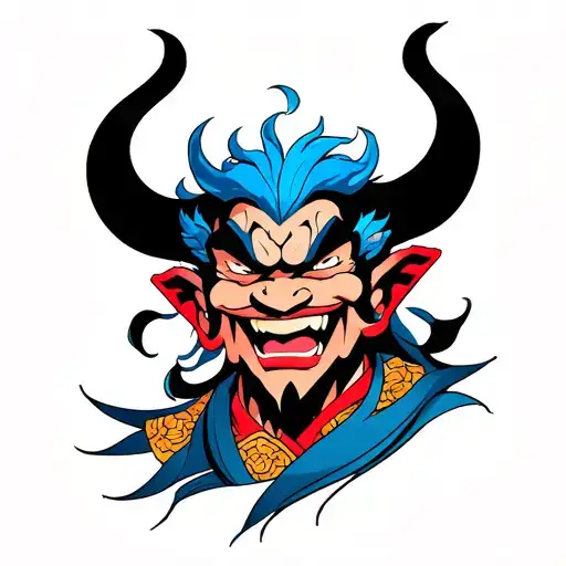 Oni With Blue Hair Smiling Male