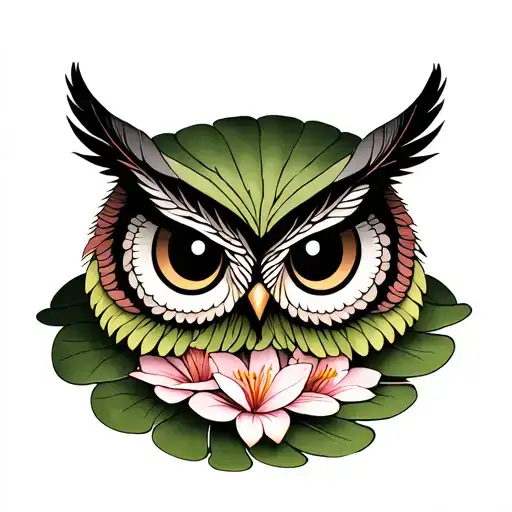 Owl With Feathers Made Of Lily Pad Flowers