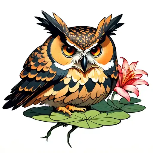 Great Horned Owl With Feathers Made Of Lily Pad Flowers