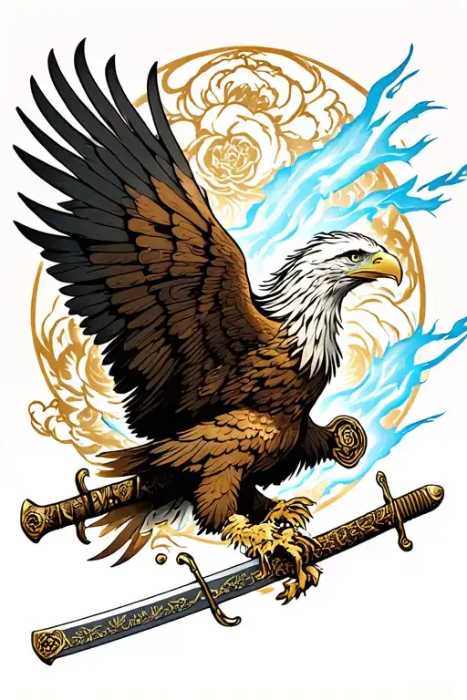 Bronze Eagle With Zeus's Thunderbolt Katana Amidst