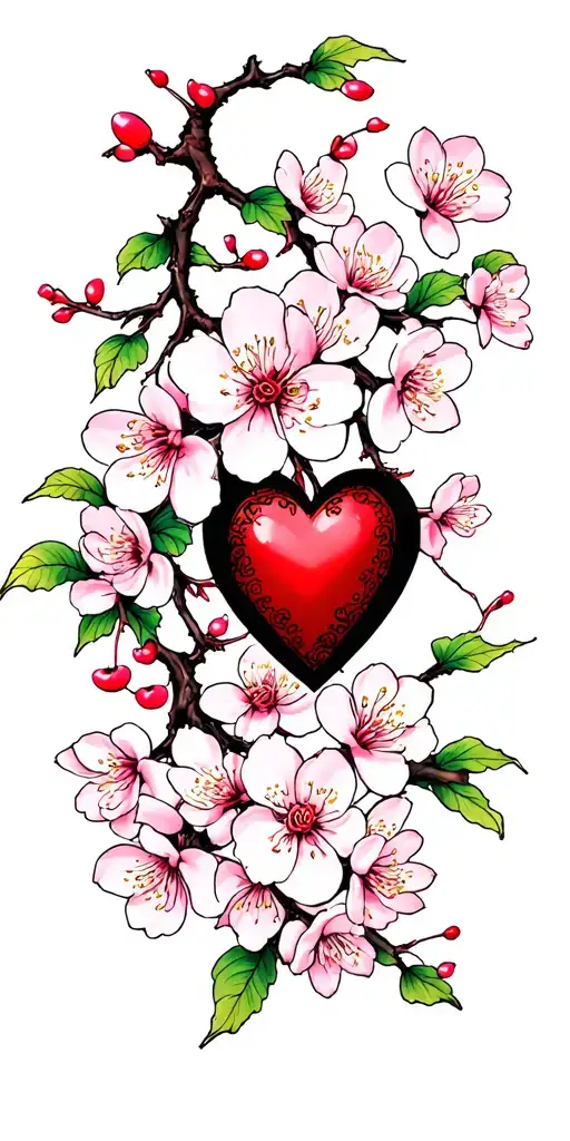 Cherry Blossom Branches With Heart