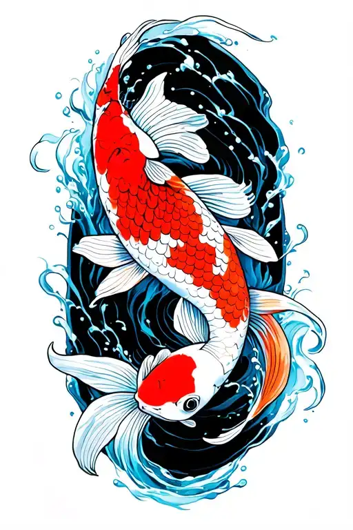 Koi Fish Swimming Upstream