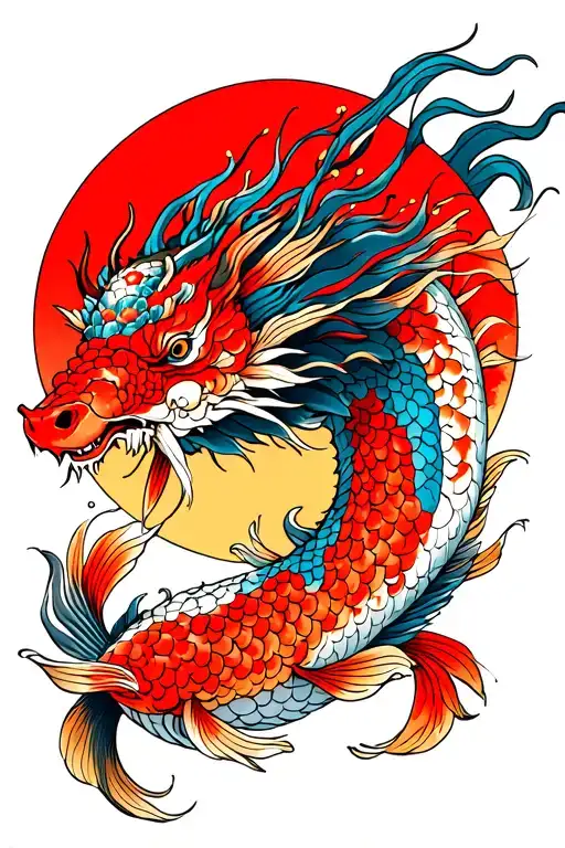 Samurai & Dragon And Koi Fish