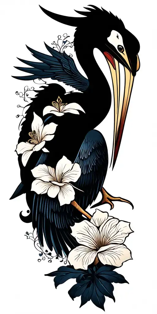Japanese Style Tattoo With A Fleur Da Lis And Pelican