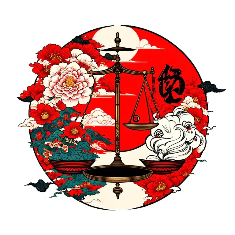 Japanese Balance Theme With War And Peace Symbols