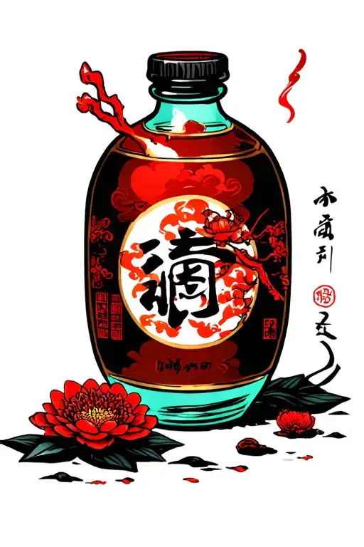 Japanese Evil Sake Spirit Comes Out Of The Bottle