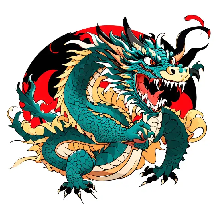 Demon Samuri Fighting Dragon