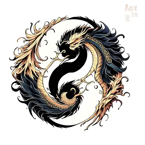Dragon Yin And Yang Symbol Intertwined