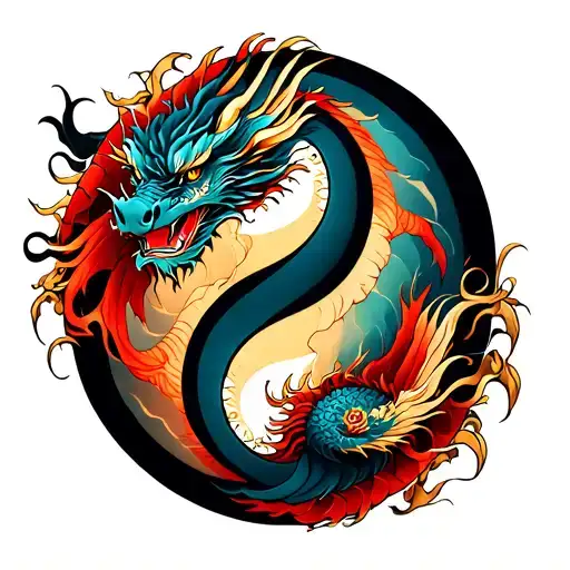 Dragon Yin And Yang Symbol Intertwined Within
