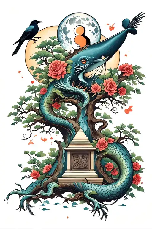 Roses Dragon Coil Waterfall Flowing Pyramid Big Tree Crows Moon Yinyang Hour Glass Whale Wheelchair