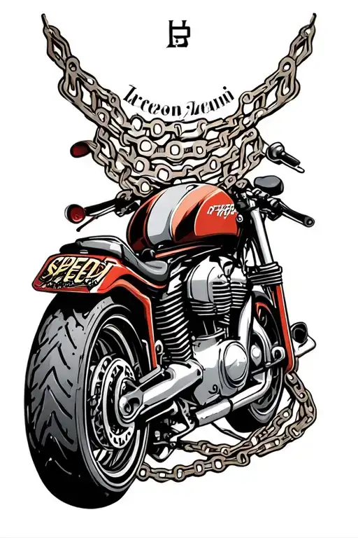 Motorcycle Engine And Motorcycle Chain Intertwined With The Word Speed