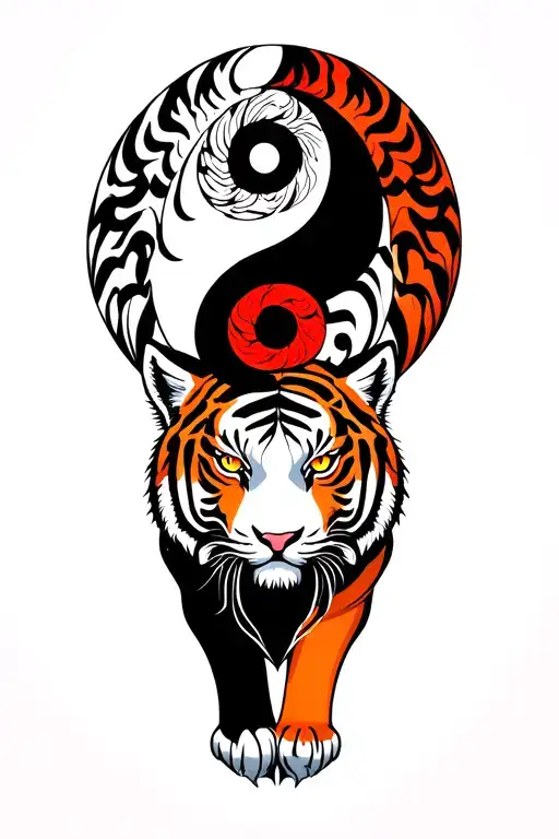Twin Black And White Tigers Ying Yang Tattoo idea