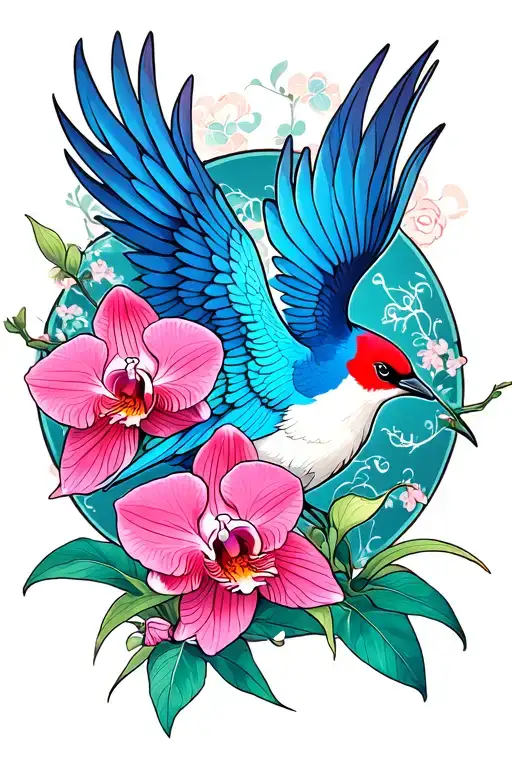 Orchid And Bird Wings Down