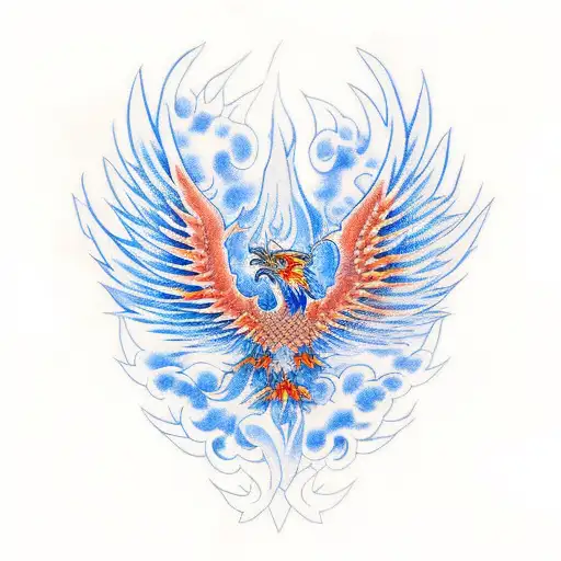 Orange And Blue Phoenix With Wings