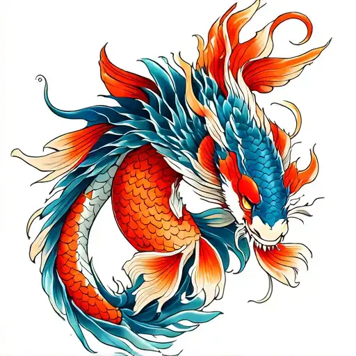 Carpa Koi Fish Transforming Into A Dragon