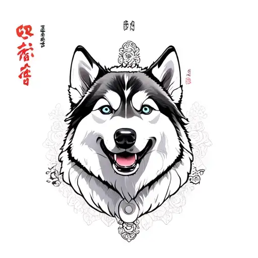 Draw White Husky Face Tattoo idea