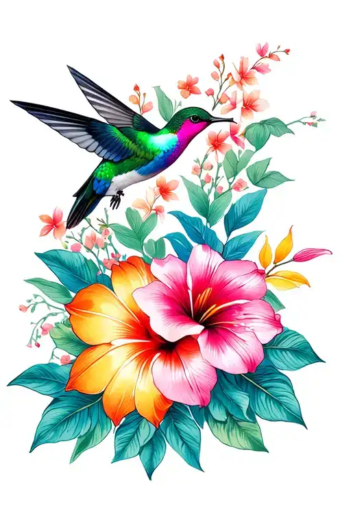 Bouquet With Tropical And Hummingbird Flowers